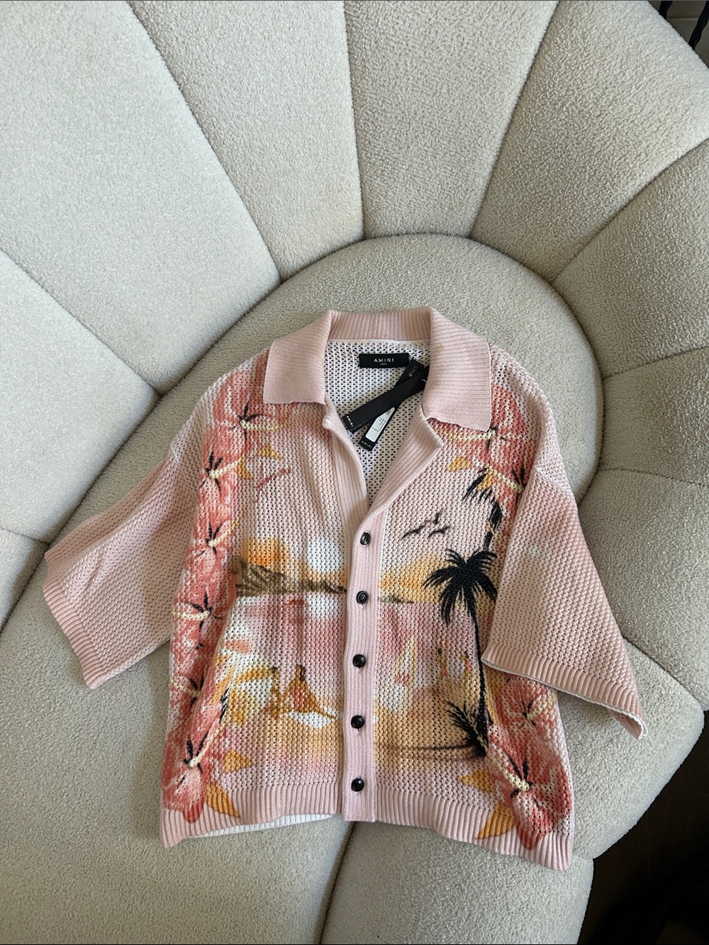 AMIRI Blush Pink Tropical Knit Shirt Cardigan